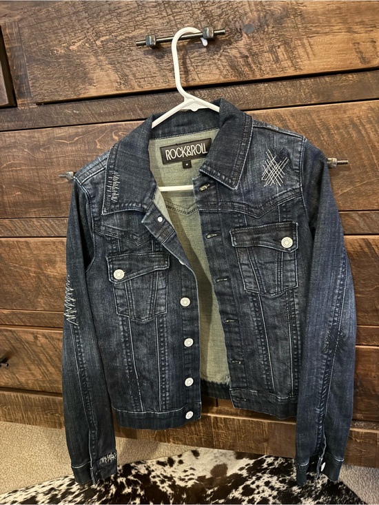 Rock & Roll Cowgirl Jackets & Blazers - Rock & Roll Cowgirl Dark Indigo Jean Jacket with White Stitching